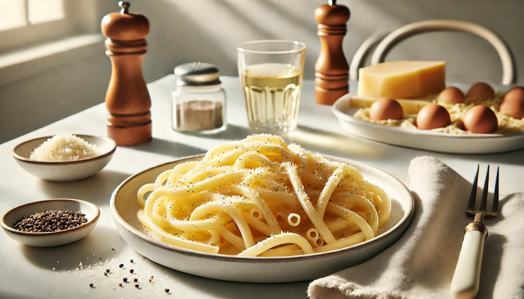 Bucatini Cacio e Pepe am Teller serviert