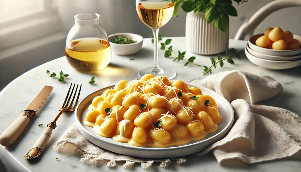Gnocchi 4 formaggi mit Weißwein serviert