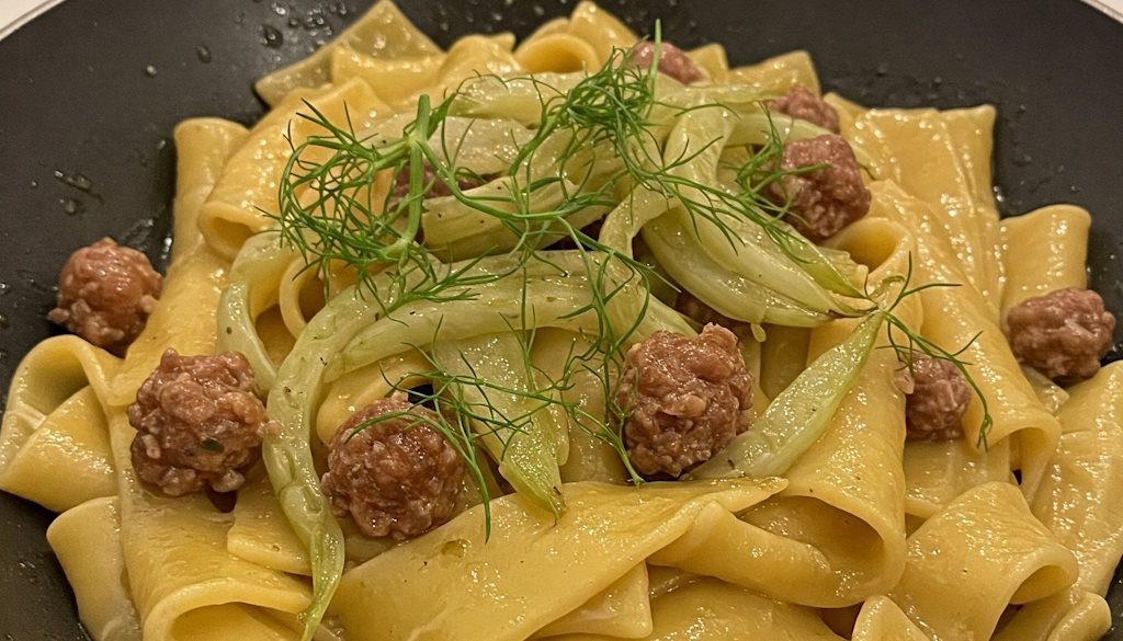 Tagliatelle mit gezupfter Salsiccia und Fenchel