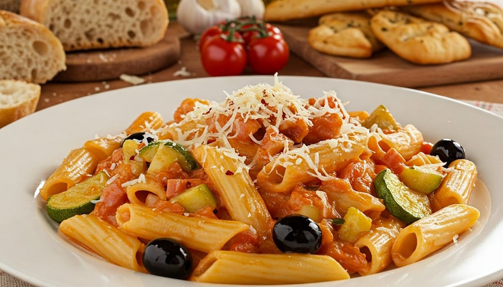 Pasta alla Lupara mit schwarzen Oliven und Zucchini