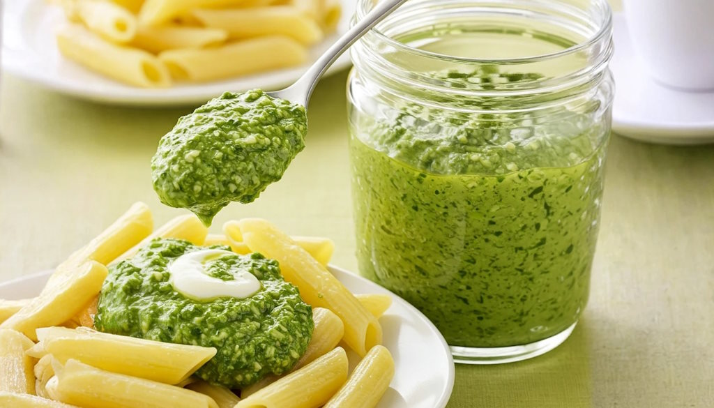 Pesto di Fave mit Penne Rigate