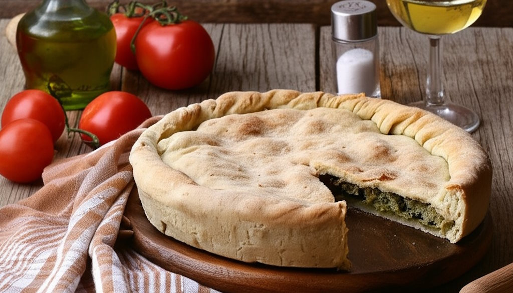 Pizza Scarola Napoletana mit frischen Tomaten, Olivenöl und Weißwein