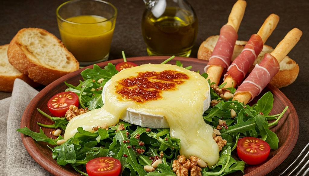 Rucola Salat mit Ziegenkäse und Prosciutto Crudo Grissini
