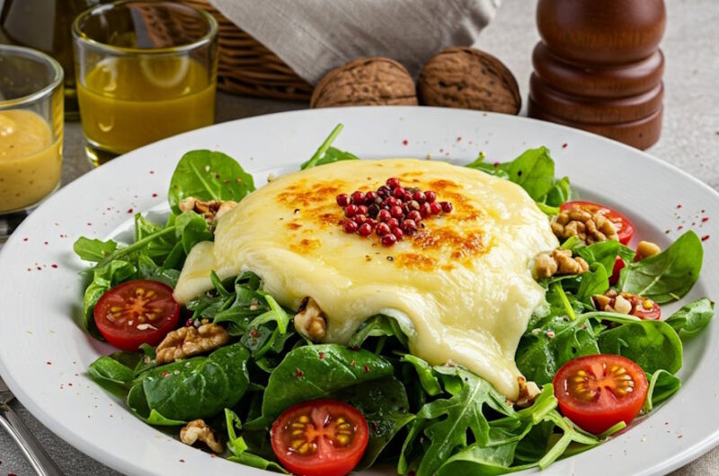 Rucola-Salat mit gratiniertem Ziegenkäse italienischer Art