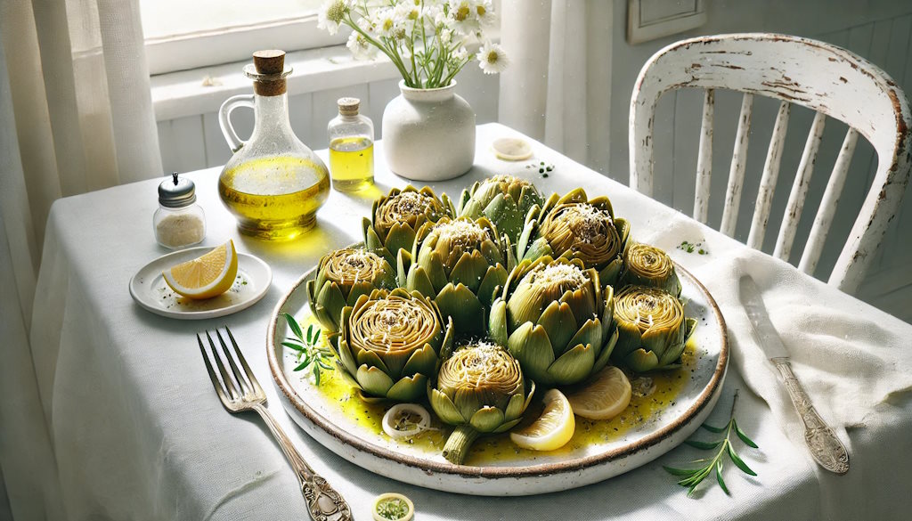 Sizilianische Artischocken mit Parmesan, Knoblauch und Zitronen.