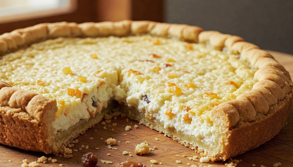 Sizilianischer Ricotta Kuchen mit kandierten Orangenschalen und Rosinen