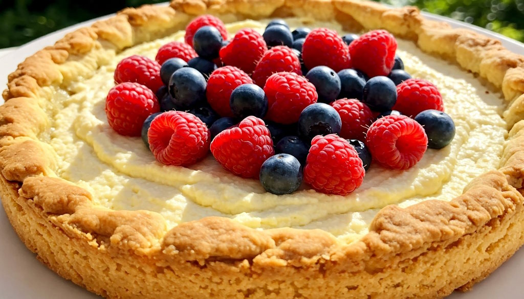 Sizilianischer Ricotta-Tarte mit frischen Beeren oben drauf