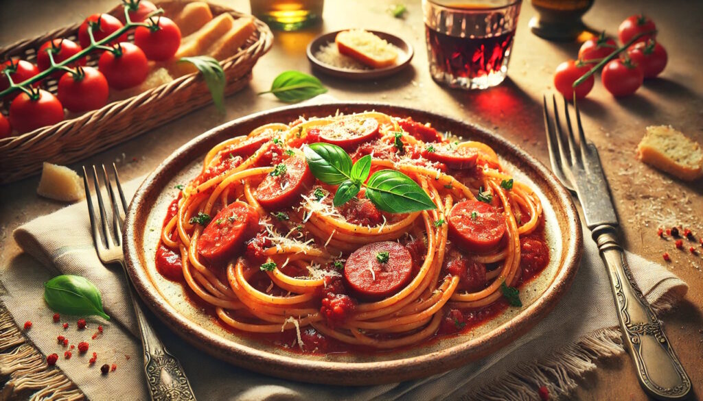 Spaghetti mit Salsiccia und Tomatensoße
