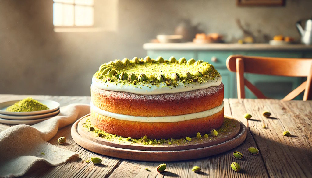 Italienische Pistazientorte in der Küche frisch gebacken - Hausfraustil