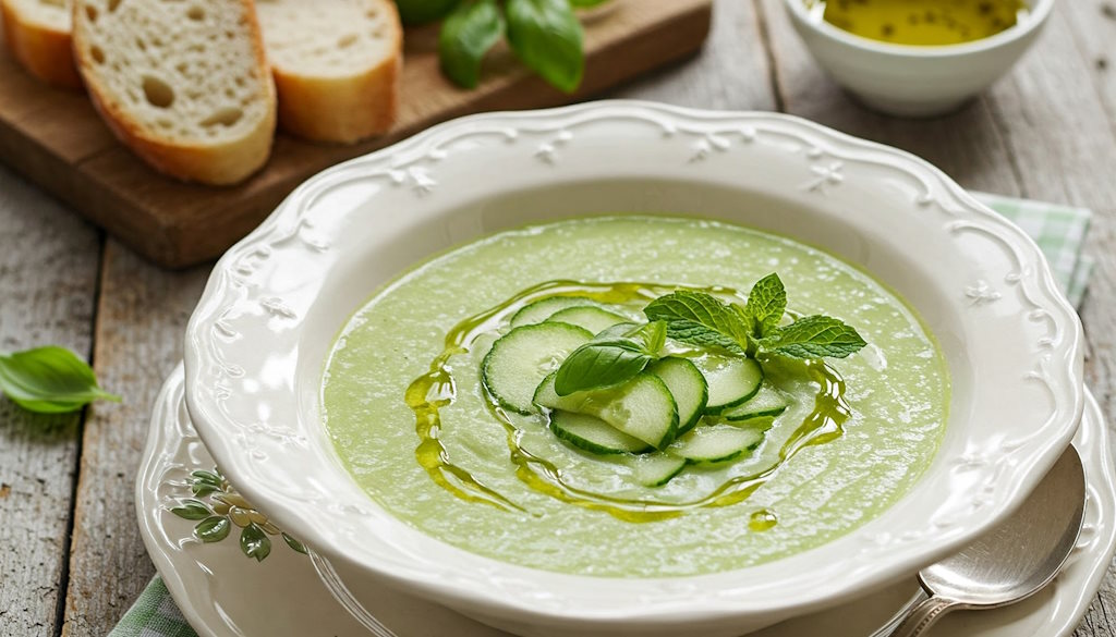 Kalte Gemüsesuppe nach italineischer Art mit Ciabatta