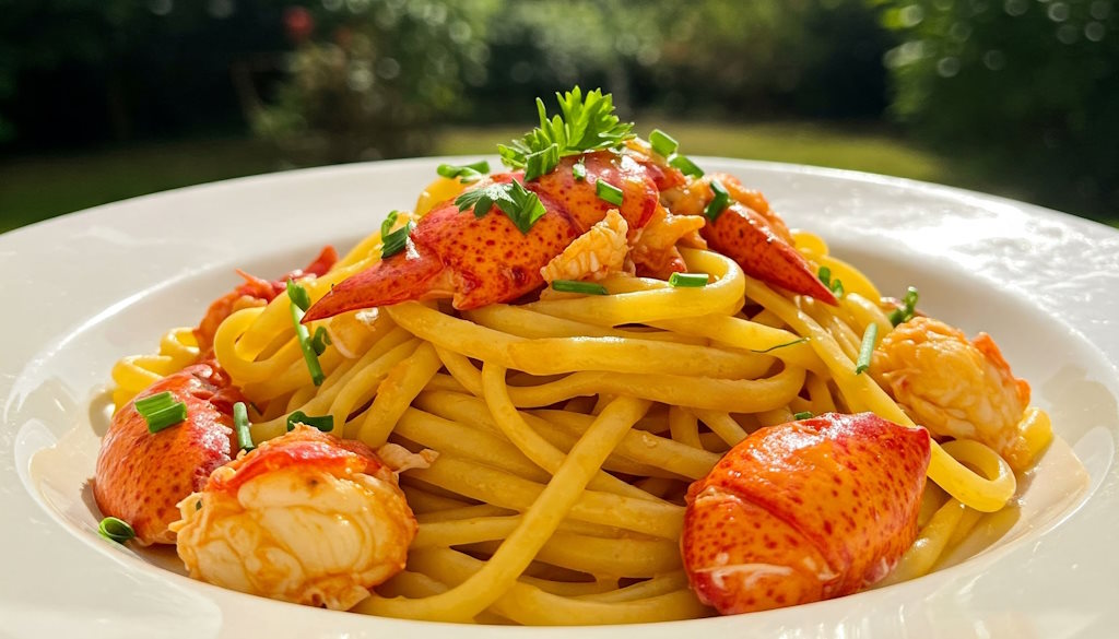 Linguine all'astice mit hausgemachter Pasta und ohne Panzer