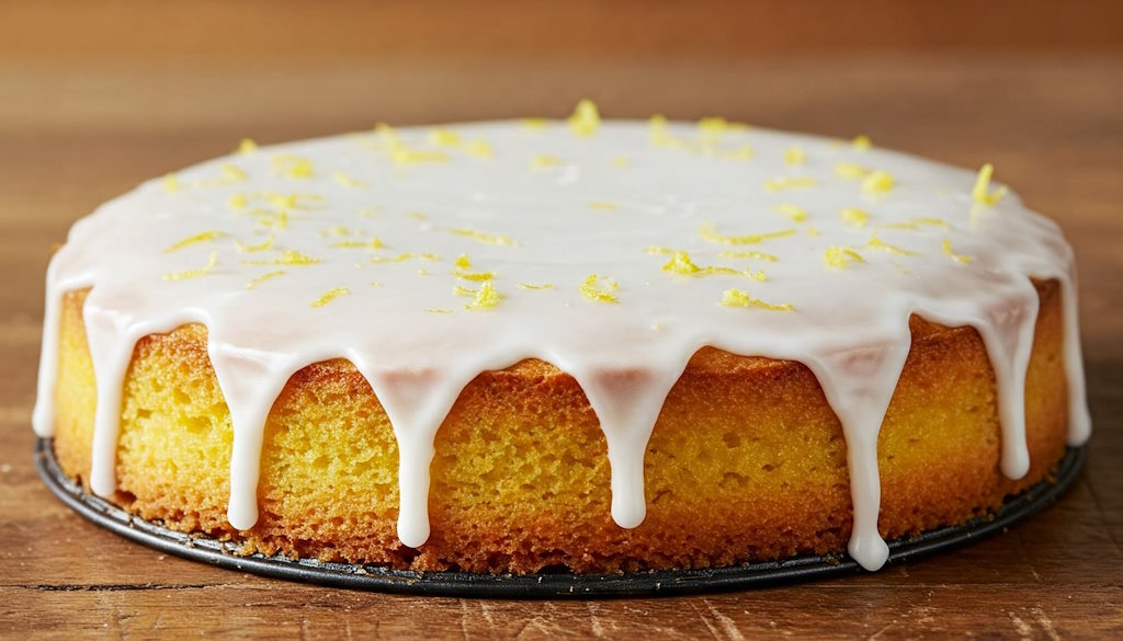 Leckerer sizilianischer Zitronenkuchen mit Zitronenschale und Puderzucker-Glasur.