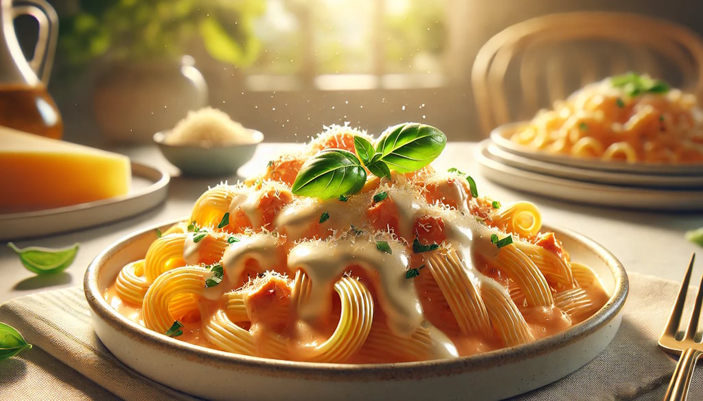 Pasta mit Käsesauce Nahaufnahme Titelbild