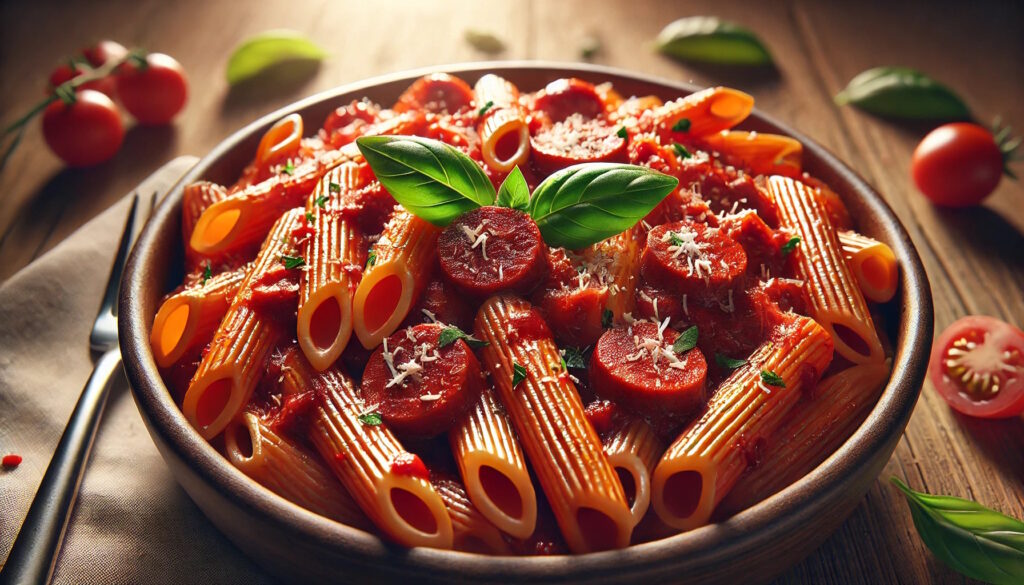 Pasta mit Salsiccia Nahaufnahme vom Gericht