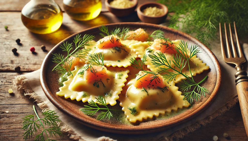 Lachs und Dill Ravioli Füllung und Topping