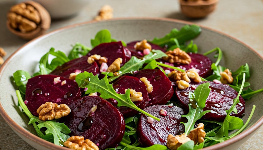 Rote Beete Salat mit Sucola und Walnüssen auf italineischer Art