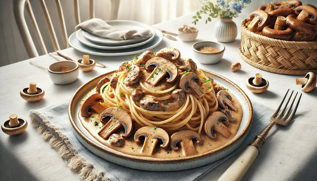 Spaghetti Boscaiola vegetarisch