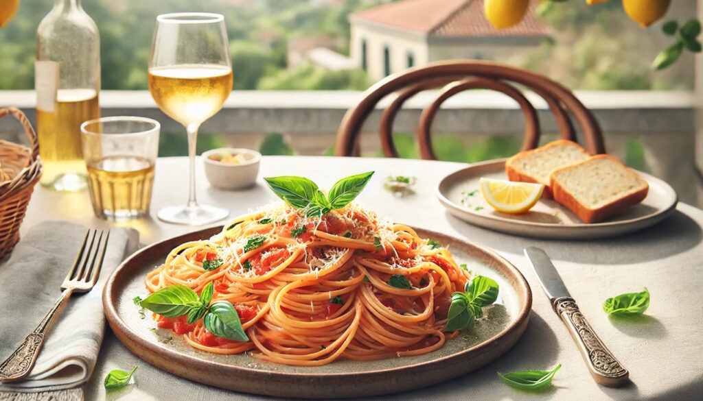 Spaghetti mit Sugo Aurora angerichtet