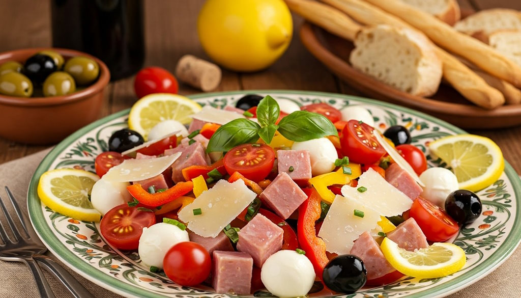 Italienischer Wurstsalat mit Mortadella und buntem Gemüse